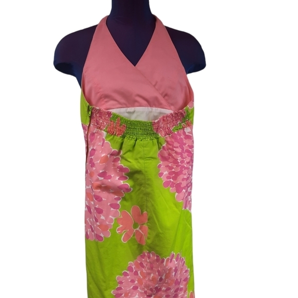 Lilly Pulitzer Halter Sun Dress Green & Pink Floral Size 12 Kids Girls - Picture 3 of 7